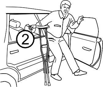 Once you feel seat at the back of knees, hold on to back of car seat and car frame for support.