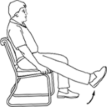 Sitting in a chair, lift foot and straighten your knee.