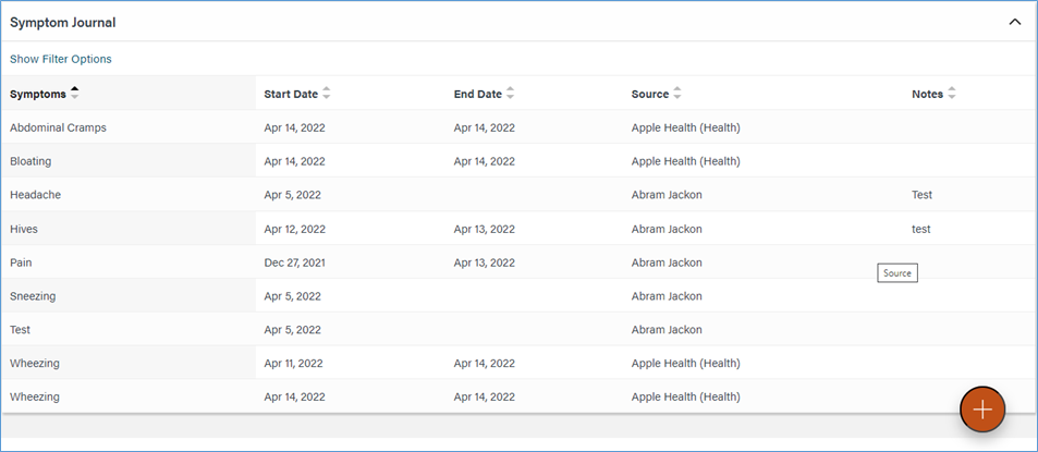 Symptom Journal details screenshot