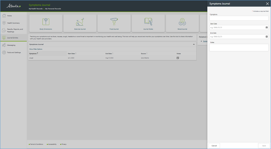 Symptom Journal screenshot