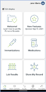 MyHealth Records dashboard